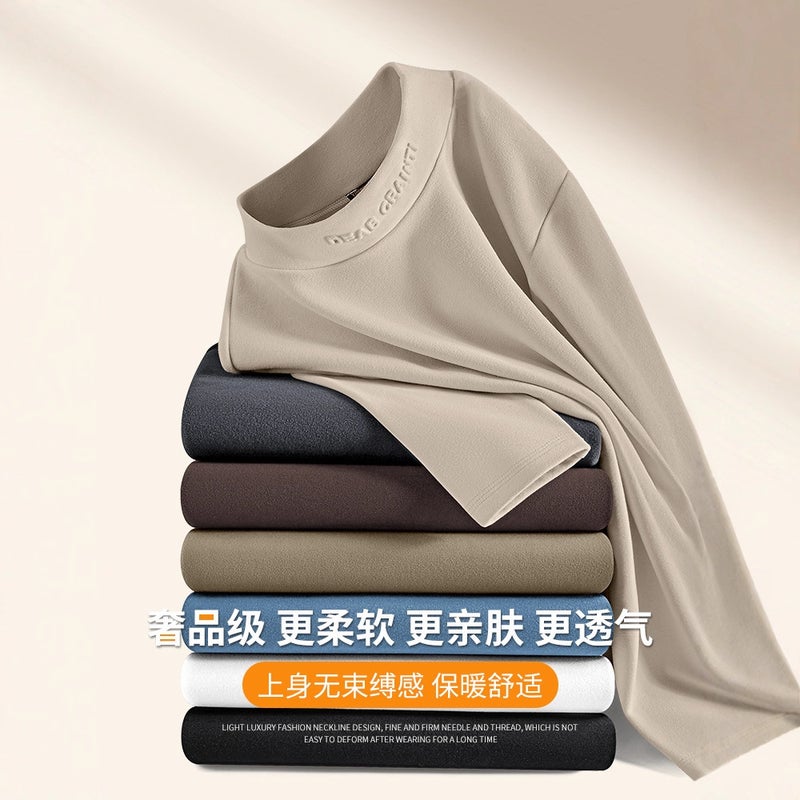 Men'S Thermal Base Layer Shirt For , Thickened Warm Top, Double-Sided Fleece, Solid Color Men'S T-Shirt, Half-High Collar, Fleece-Lined Inner Layer - Image 2